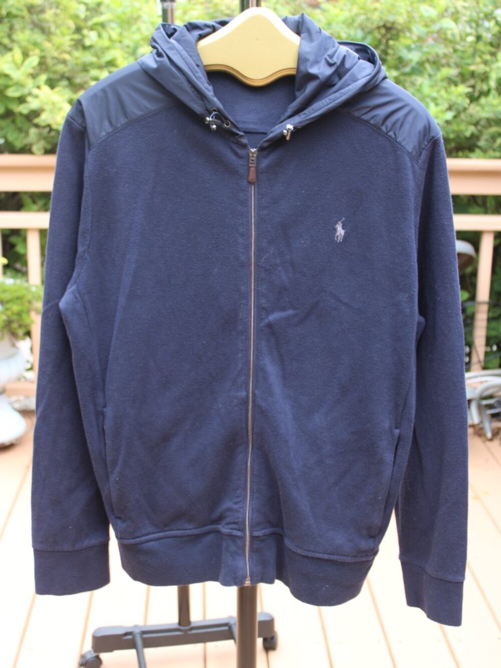 Ralph Lauren Men Hoodie SZ L Dark Navy Zip String Pockets Sport Casual